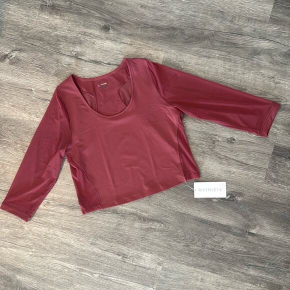 NWT Athleta Pacer Mesh Athletic Long Sleeve Cropped Top Medium "Berry Rose" - Picture 2 of 12
